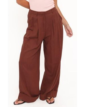Petal & Pup Elinor Cuffed Pleated Wide Leg Pants - Red