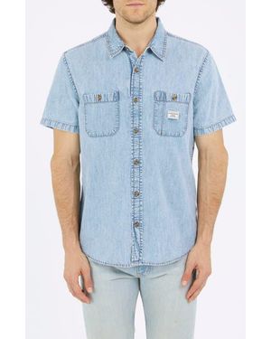 Guess Short Sleeve Cotton Denim Button-Up Shirt - Blue