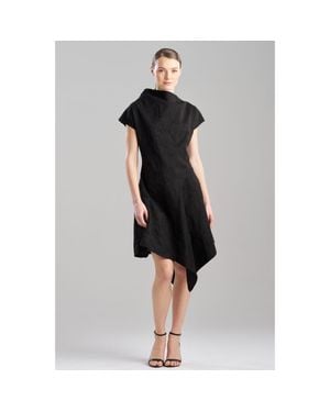 Natori Embroidered Faux Suede Assymetric Hem Dress - Black