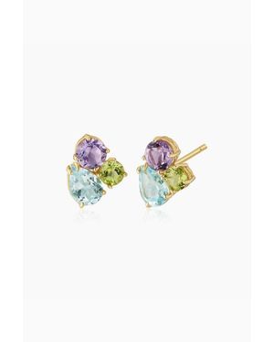 Oradina 14K Regal Cluster Studs - Blue