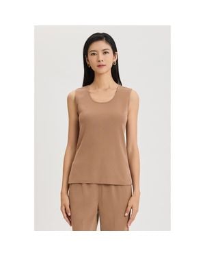 Ming Wang Mid Length Scoop Neck Knit Tank - Brown