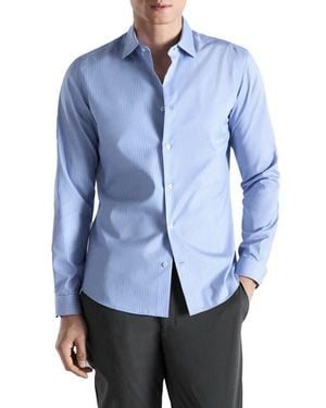 Mango Slim Fit Non-Iron Stripe Button-Up Shirt - Blue