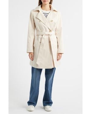 Sam Edelman Hooded Belted Double Breasted Trench Coat - Natural