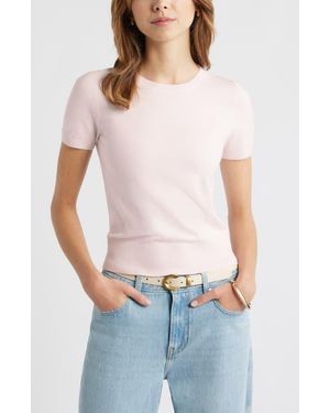 Open Edit Fitted Short Sleeve Sweater - White