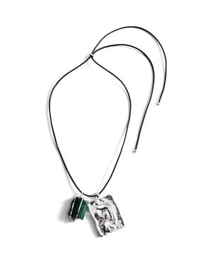Mango Stone Charm Cord Pendant Necklace - Metallic