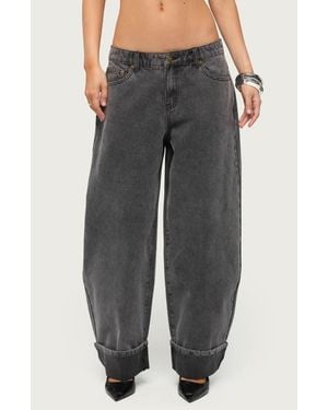 Edikted Kella Low Rise Baggy Wide Leg Cuffed Jeans - Gray