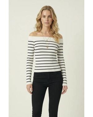 Modenaire Off The Shoulder Striped Knit Top - Natural