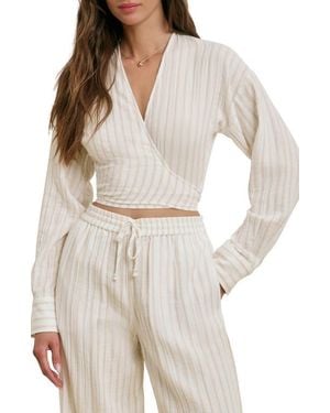 FAVORITE DAUGHTER The Isla Stripe Cotton Crop Wrap Top - White