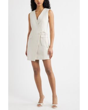 Open Edit Icon Twill Side Tie Blazer Dress - Natural
