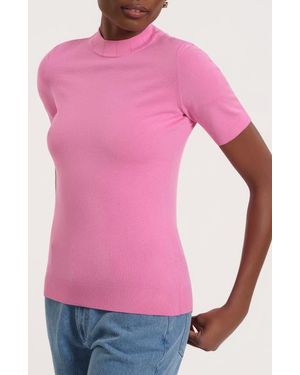 Isaac Mizrahi New York Mock Neck Short Sleeve Sweater - Pink