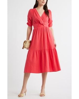 Caslon Twist Detail Gauze Midi Dress - Red