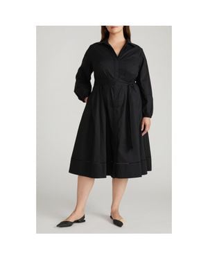 UNIVERSAL STANDARD Yuli Long Sleeve Stretch Poplin Midi Dress - Black