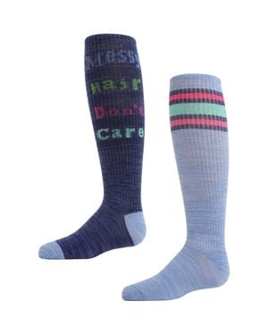 Memoi Messy Hair Don'T Care Knee High Socks 2-Pack - Blue