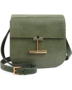 Tom Ford Mini Tara Lizard Embossed Suede Crossbody Bag - Green