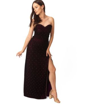 Ras Lavina Velvet Long Dress With Slit - Black