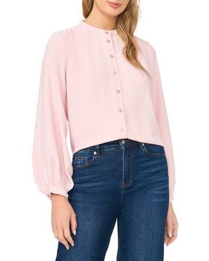 Halogen® Shirred Mock Neck Button-Up Shirt - Blue