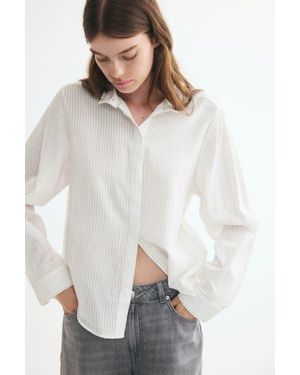 H&M Ruffle-Trimmed Stand-Up Collar Shirt - White