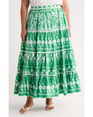 Sugarlips Wave Trimmed Print Maxi Skirt - Green
