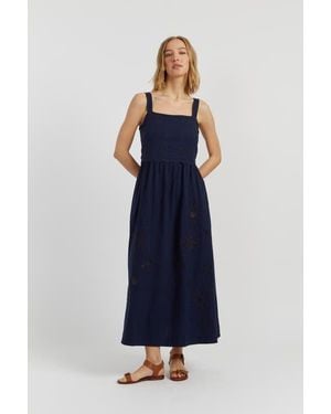 Chinti & Parker Sienna Linen-Blend Broderie Summer Dress - Blue