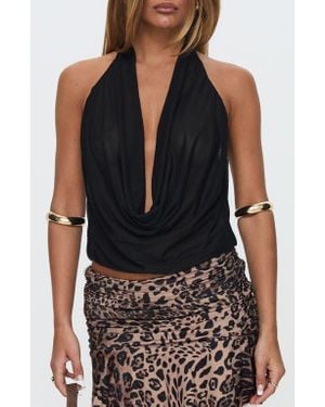 Princess Polly Carefree Days Plunge Cowl Neck Halter Top - Blue