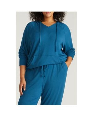 UNIVERSAL STANDARD Travel Knit V-Neck Hoodie - Blue