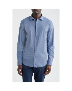 Johnston & Murphy Xc+ Motion Micropattern Knit Button-Up Shirt - Blue