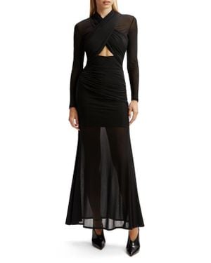 Bardot Veria Front Wrap Long Sleeve Mesh Gown - Black
