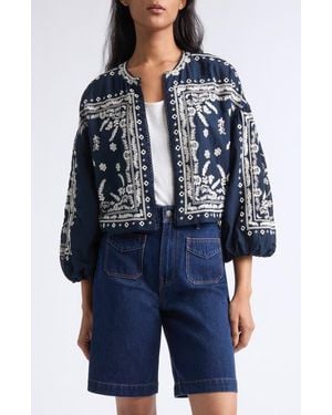 Veronica Beard Drake Embroidered Bandana Print Cotton Blend Jacket - Blue