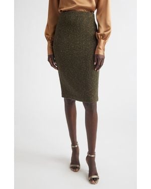St. John Donegal Cotton & Wool Blend Knit Pencil Skirt - Green