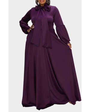 L I V D Bella Donna Long Sleeve Ribbon Tie Dress - Purple
