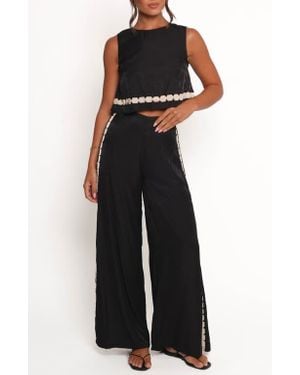 Petal & Pup Margarete Embroidered Detail Crop Top & Wide Leg Pants Set - Black