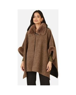 Yumi' Luxe Fur Collared Cape Jacket - Brown