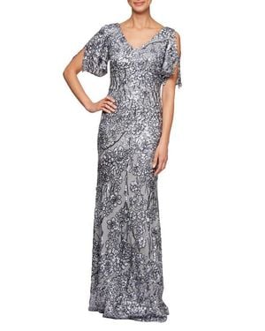 Alex Evenings Petite Sequinned Cold-shoulder Gown - Metallic