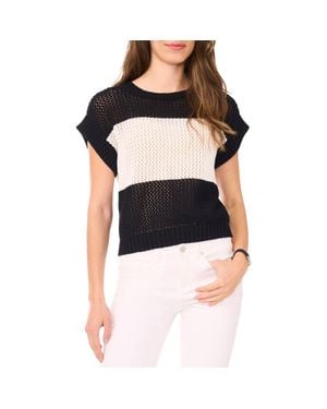 Halogen® Open Stitch Colorblock Short Sleeve Sweater - Black