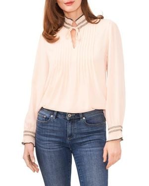 Cece Contrast Stitch Pintuck Shirt - Blue