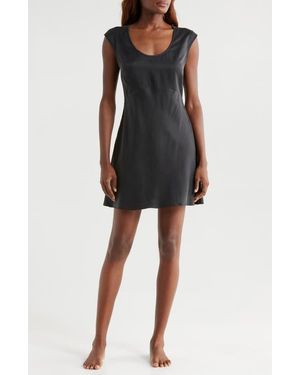 Lunya Cap Sleeve Washable Silk Nightgown - Black