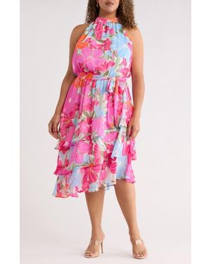 Sugarlips Calista Floral Ivone Ruffle Midi Dress - Pink