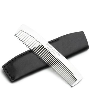 EZRA ARTHUR No. 1827 Stainless Steel Metal Pocket Comb With Leather Sleeve - Black