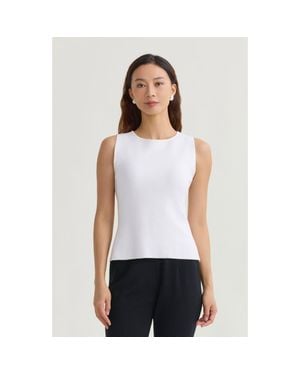 Ming Wang Boat Neck Soft Knit Ribbed Tank - White