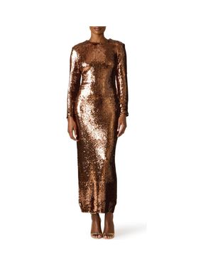 Steve Madden Kayson Sequin Long Sleeve Gown - Brown