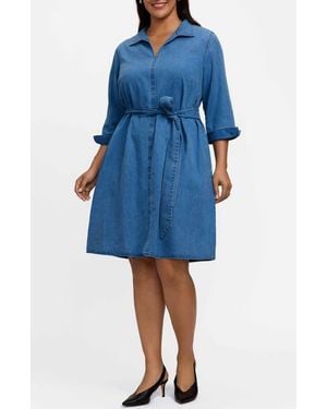 Foxcroft Agnes Tie Waist Denim Dress - Blue