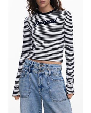 Desigual Logo Long Sleeve Cotton Graphic T-Shirt - Blue