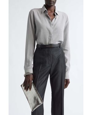 Tom Ford Geo Print Silk Crepe Button-Up Shirt - Gray