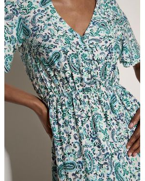 Apricot Paisley Border Angel Sleeve Dress - Blue