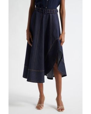 Cinq À Sept Zelda Denim Asymmetric Midi Skirt - Blue