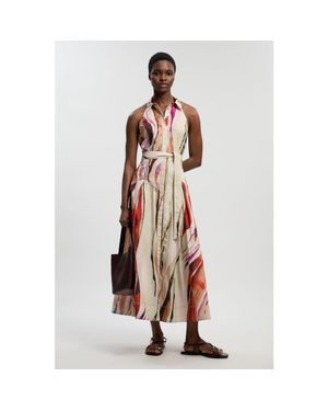 Karen Millen Marble Print Halter Midi Shirt Dress - Multicolor