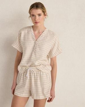 Haven Well Within Linen Blend Gingham Top - Natural