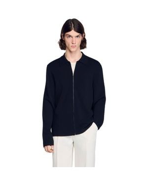 Sandro Zipped Viscose Knit Cardigan - Blue