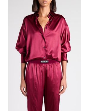 Tom Ford Relaxed Fit Stretch Silk Satin Blouse - Red