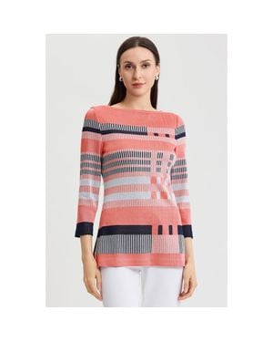Ming Wang Classic Jacquard Colorblock Soft Knit Tunic - White